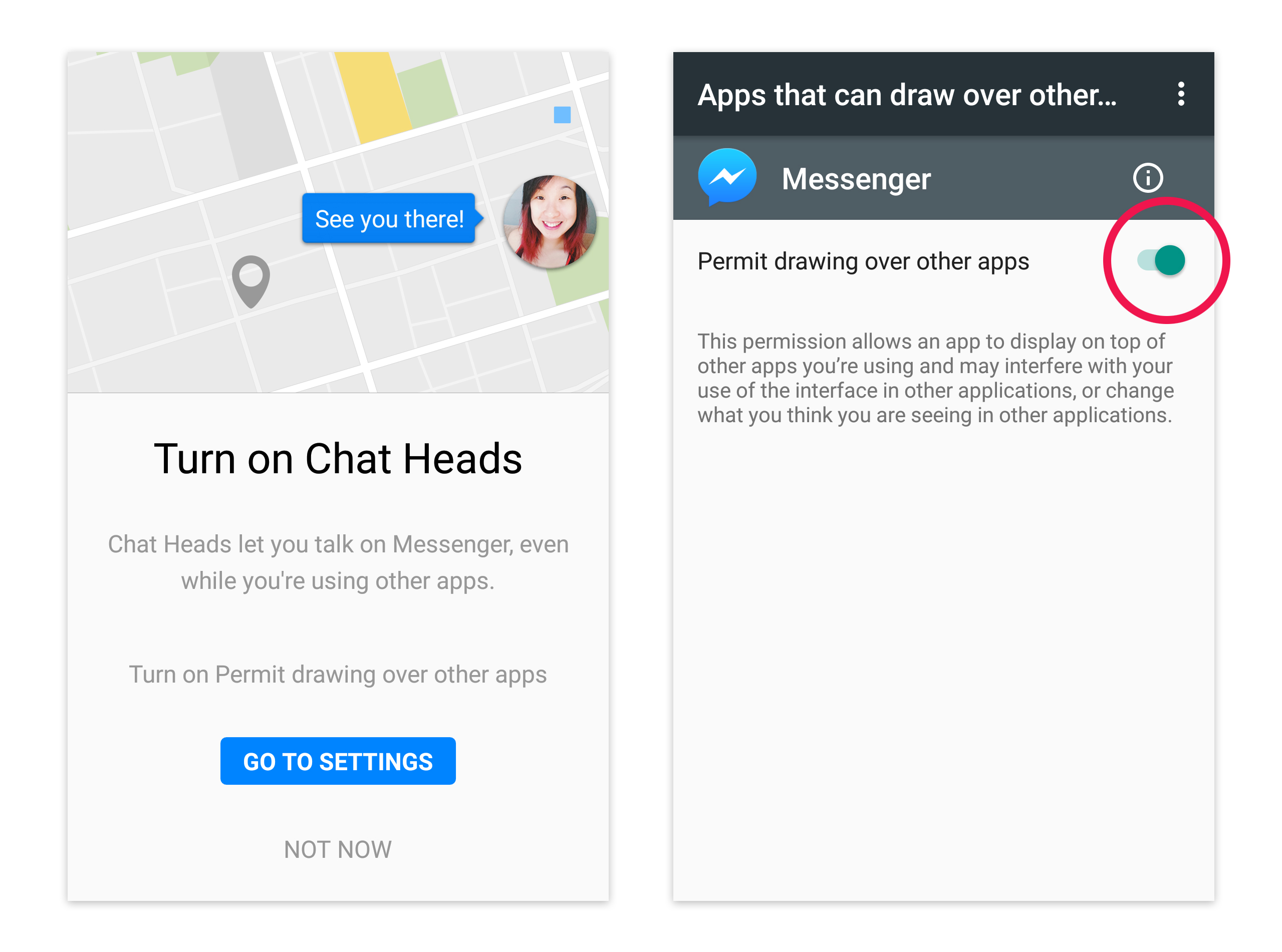 How to open a chat head on messenger