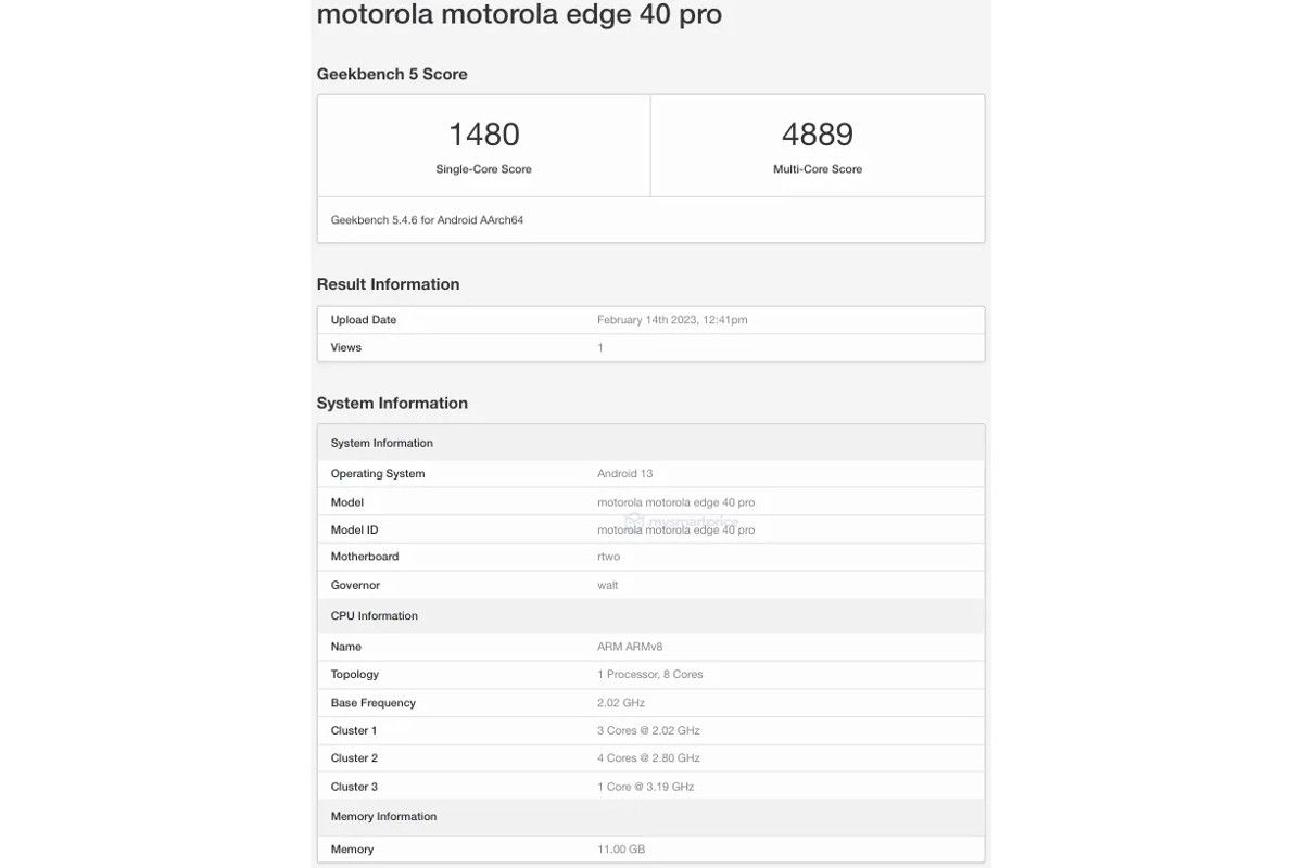 moto edge 40 Pro หลดผลทดสอบ Geekbench มาพรอมแรม 12GB อาจเปน moto X40