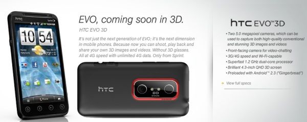 HTC ฮึด ปล่อย EVO 3D Android ตัวแรกของ HTC ที่มีกล้อง 3D เลนส์คู่