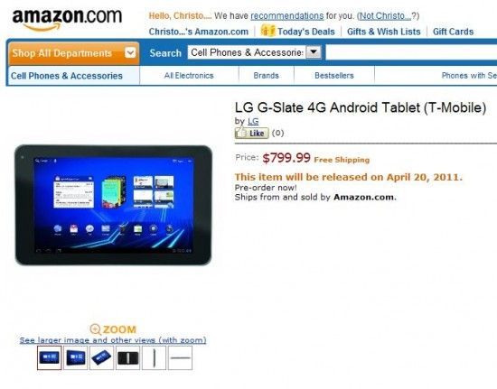 พาเหรด Tablet ล่าสุด LG G-Slate 4G (T-Mobile) เปิดจองแล้วบน Amazon