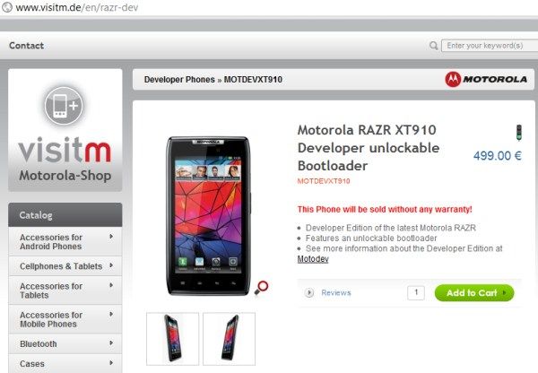 ขายขาด Motorola RAZR Developer Edition 2 หมื่นบาท ไม่เคลม ไม่ซ่อม