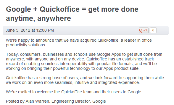 Google เข้าซื้อ Quickoffice แล้ว ปฐมบทสงคราม Office บน Tablet เริ่มขึ้นแล้ว !