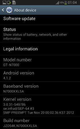 หลุด ROM ของ Jelly Bean 4.1.2 ใน Galaxy Note GT-N7000