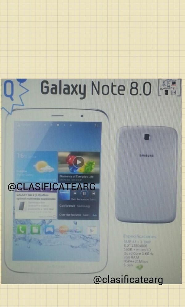 เผยภาพแรก Samsung Galaxy Note 8.0 และสเปกแบบครบถ้วน