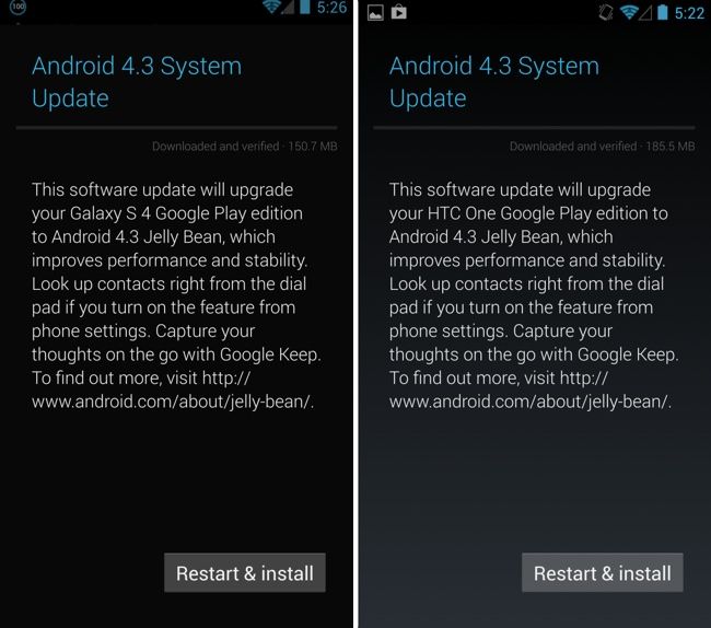 เร็วตามสัญญา! GALAXY S4 และ One Google Edition อัพขึ้น Android 4.3 แล้ว