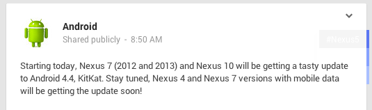 Nexus 7 และ 10 เตรียมอัพเดท Android 4.4 KitKat วันนี้