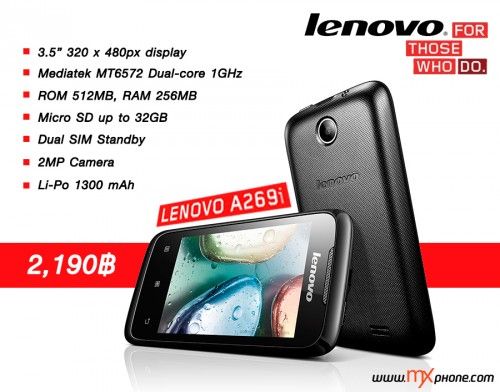 Lenovo A269i แอนดรอยด์ราคาต่ำที่สุดในตลาด เพียง 2190 บาท