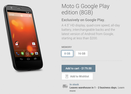 Moto G : Google Play Edition โผล่บน Play Store ในราคาเท่าเดิม