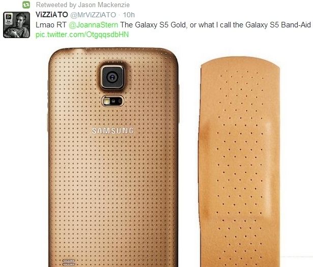 แอบแซว…ประธาน HTC อเมริกา retweet ภาพเปรียบเทียบ Samsung Galaxy S5 สีทองกับพลาสเตอร์ยา