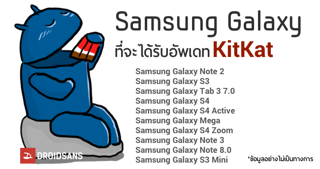 [ยังไม่ยืนยัน]รายชื่อรุ่นที่ Samsung จะทำการอัพเดท KitKat