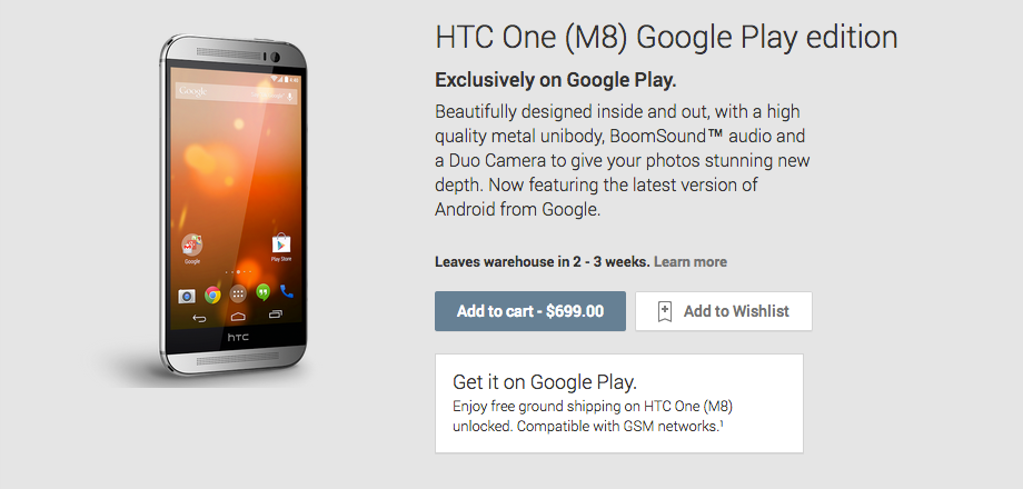 HTC One (M8) โผล่เป็น Google Play edition ในราคา $699