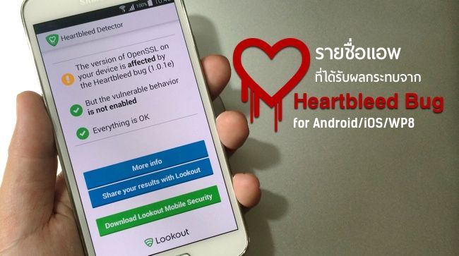 [Android/iOS/WP8] รายชื่อแอพที่ได้รับผลกระทบจาก Heartbleed Bug และควรเปลี่ยนพาสเวิร์ด