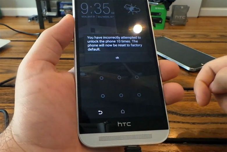 อย่างโหด…HTC One M8 จะทำการ factory reset ทันทีถ้าใส่รหัสปลดล็อคผิด 10 ครั้ง