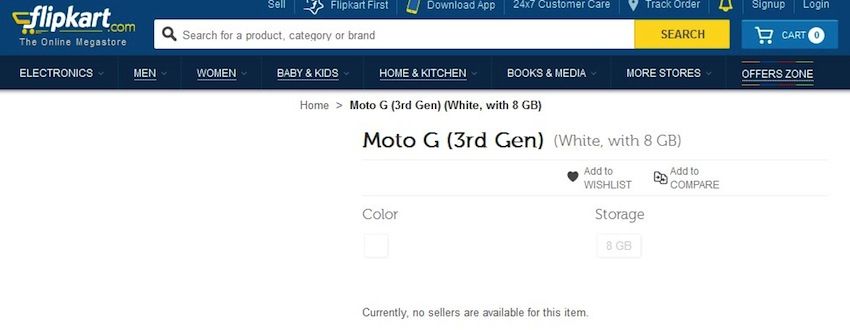โผล่ Moto G (3rd gen) บนเว็บขายของออนไลน์ชื่อดังของอินเดีย