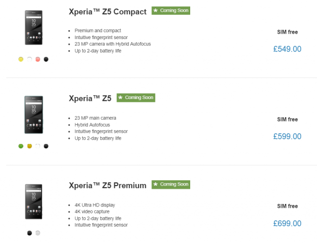 Sony ยุโรปเปิดราคาวางขายตระกูลเรือธง Xperia Z5 แพงกว่ารุ่นก่อนเล็กน้อย