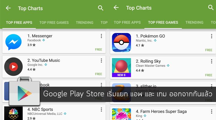 ในที่สุด.. Google Play Store เริ่มแยก แอพ กับ เกม ในส่วนของ Top Charts ออกจากกันแล้ว