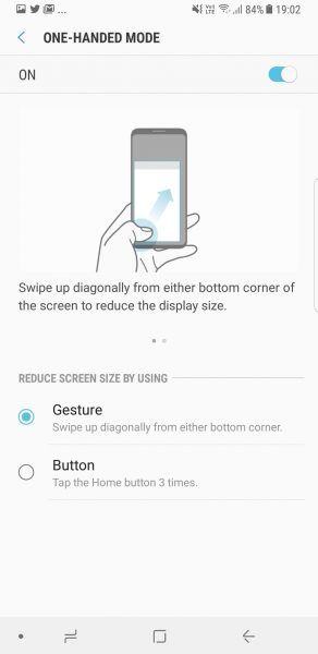 Note 8 One-handed Mode Settings