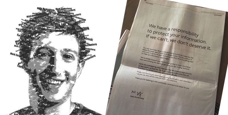 Mark Zuckerberg ออกมาขอโทษกรณีข้อมูล Facebook หลุด ผ่านจดหมายบนหน้าหนังสือพิมพ์