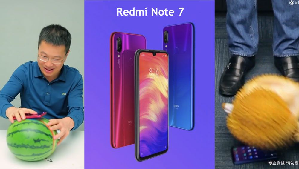 แกร่งอะไรเบอร์นี้! Redmi Note 7 ถูกทดสอบความแกร่งสารพัดวิธี กลิ้งลงจากบันได เอาไปทุบแตงโม และทุ่มด้วยทุเรียน
