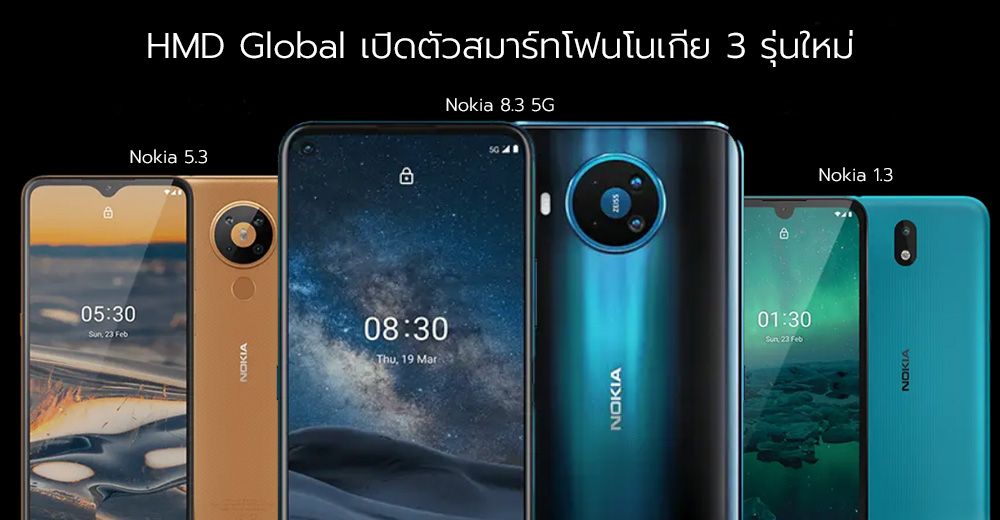 มือถือ 5G จาก Nokia มาแล้ว.. HMD Global เผยโฉม Nokia 8.3, Nokia 5.3 และ Nokia 1.3