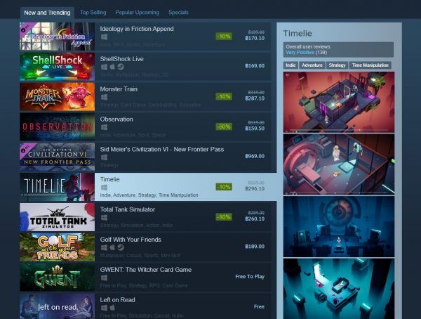 Timelie Steam trending