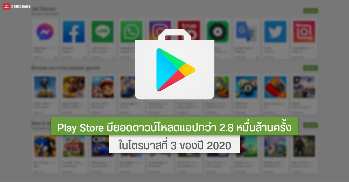 Google Play Store มียอดดาวน์โหลดแอปในไตรมาส 3 ของปี 2020 ราว 2.8 หมื่นล้านครั้ง สูงกว่า App Store ถึง 3 เท่า