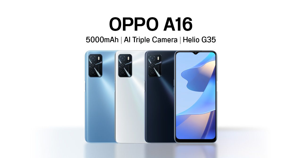 สเปค OPPO A16 ปรับดีไซน์ใหม่ หน้าจอ 6.52 นิ้ว, ใช้ชิป Helio G35, แบต 5000mAh ราคาประมาณ 4,590 บาท
