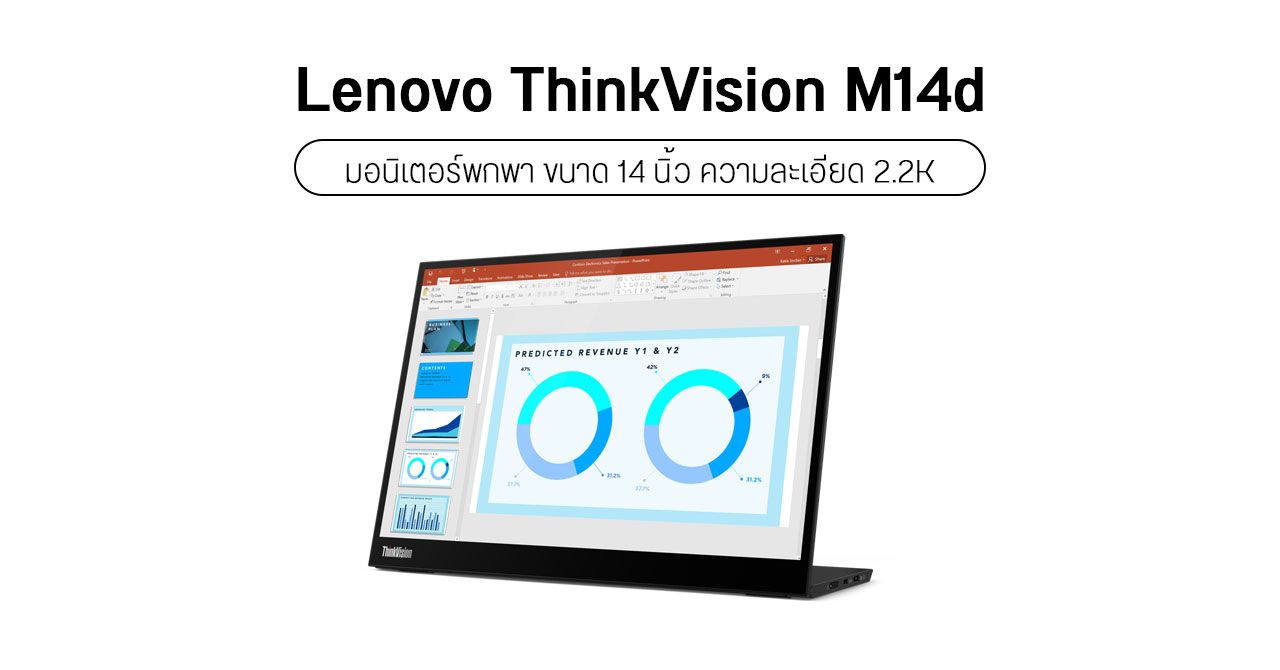 Lenovo เปิดตัว ThinkVision M14d มอนิเตอร์ขนาด 14 นิ้ว ความละเอียด 2.2K น้ำหนักเบา 0.6 กก.