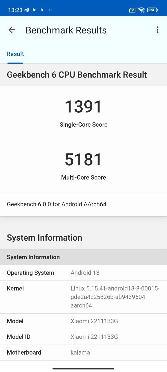 Xiaomi 13 geekbench 6 score