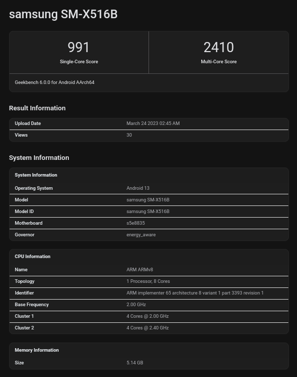 พบข้อมูล Samsung Galaxy Tab S9 FE โผล่บน Geekbench ถึง 2 รุ่น