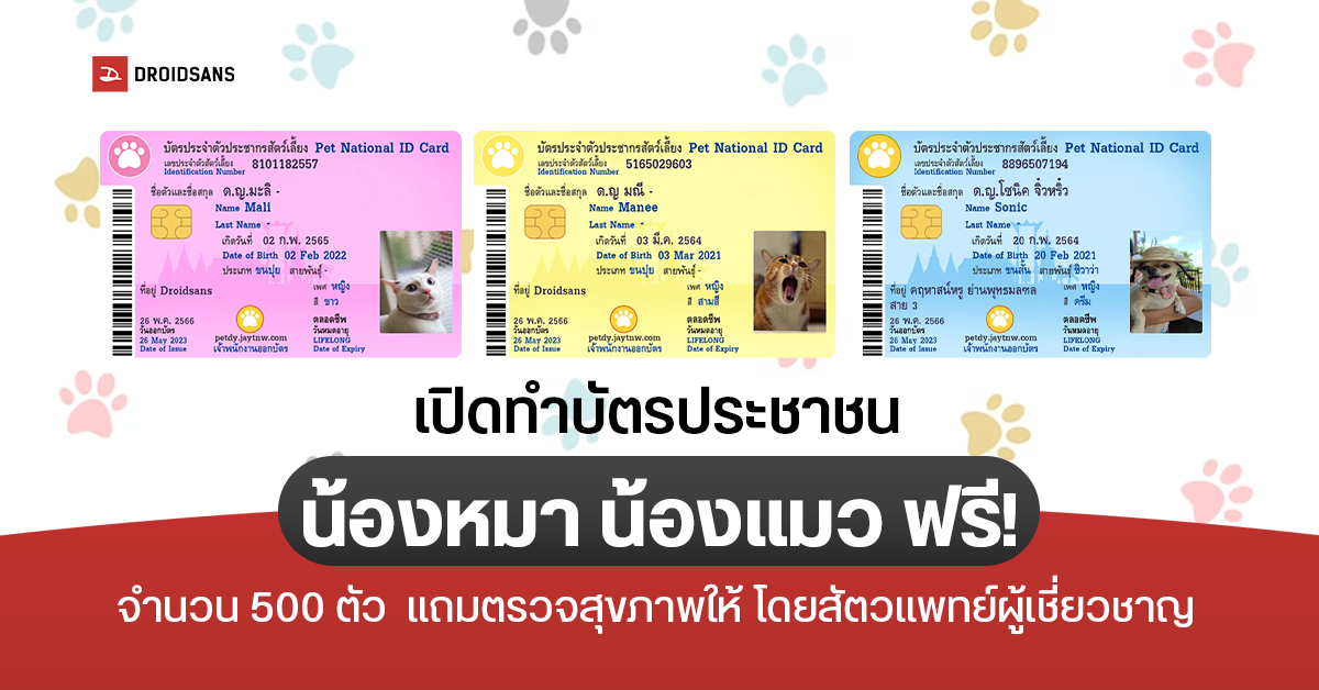 ชวนคนรักสัตว์เลี้ยง มาทำบัตรประชาชนน้องหมา – น้องแมว ฟรี แถมตรวจสุขภาพให้โดยทีมสัตวแพทย์ผู้เชี่ยวชาญ