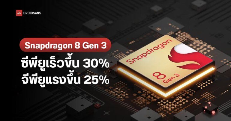 ข้อมูลชุดใหญ่ Snapdragon 8 Gen 3 ซีพียูและจีพียู แรงขึ้น 30% และ 25% รองรับเซนเซอร์กล้อง DCG พร้อม Generative AI