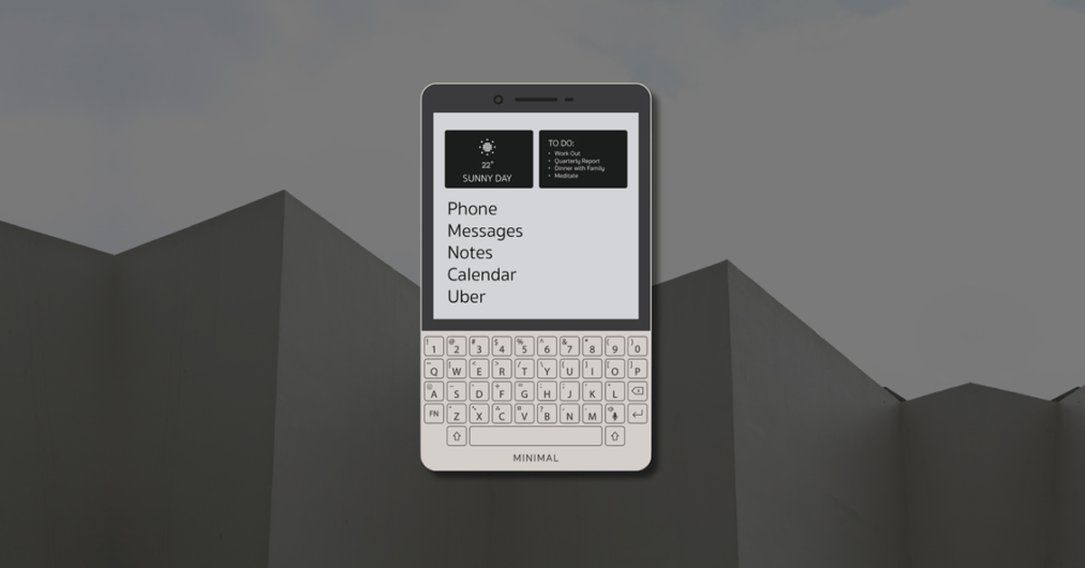 ภาพคอนเซปต์ Minimal Phone มือถือ Android หน้าจอ E Ink พร้อมคีย์บอร์ดในตัว สไตล์ BlackBerry