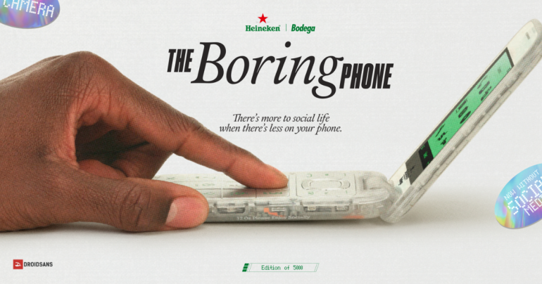 HMD จับมือ Heineken ผลิต Boring Phone เน้นดีไซน์ Y2K ตัวเครื่องใส มี 2 จอ รองรับ 4G มีจำกัดเพียง 5 พันเครื่อง