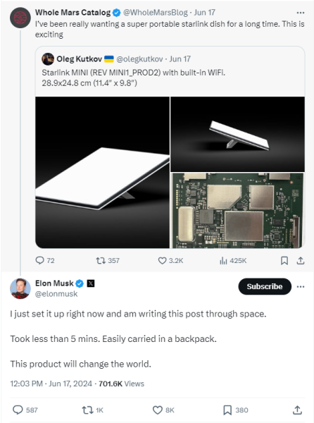 SpaceX เปิดตัว Starlink Mini จานรับสัญญาณอินเทอร์เน็ตดาวเทียม ขนาดเท่า ...