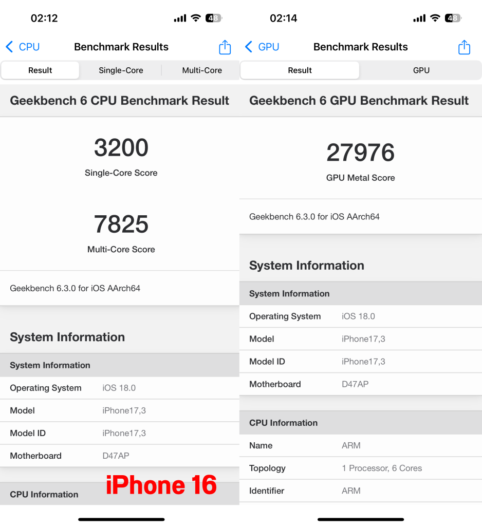 iPhone 16 Geekbench 6