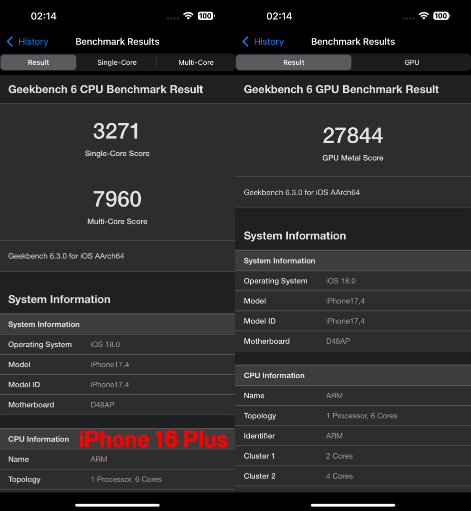 iPhone 16 Plus Geekbench 6