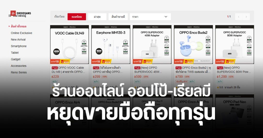 OPPO และ realme ถอดมือถือออกจากร้านออนไลน์บน Lazada และ Shopee แล้ว