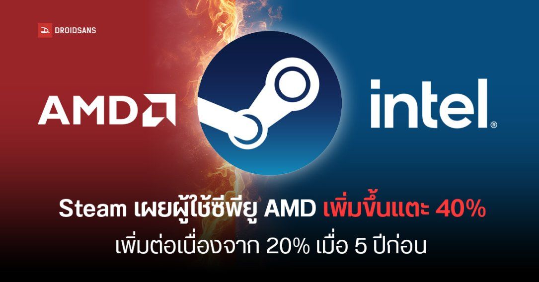 Steam เผยสัดส่วนผู้ใช้งานซีพียู AMD เพิ่มขึ้นแตะ 40% เป็นครั้งแรก เพิ่มต่อเนื่องจาก 20% เมื่อ 5 ปีก่อน