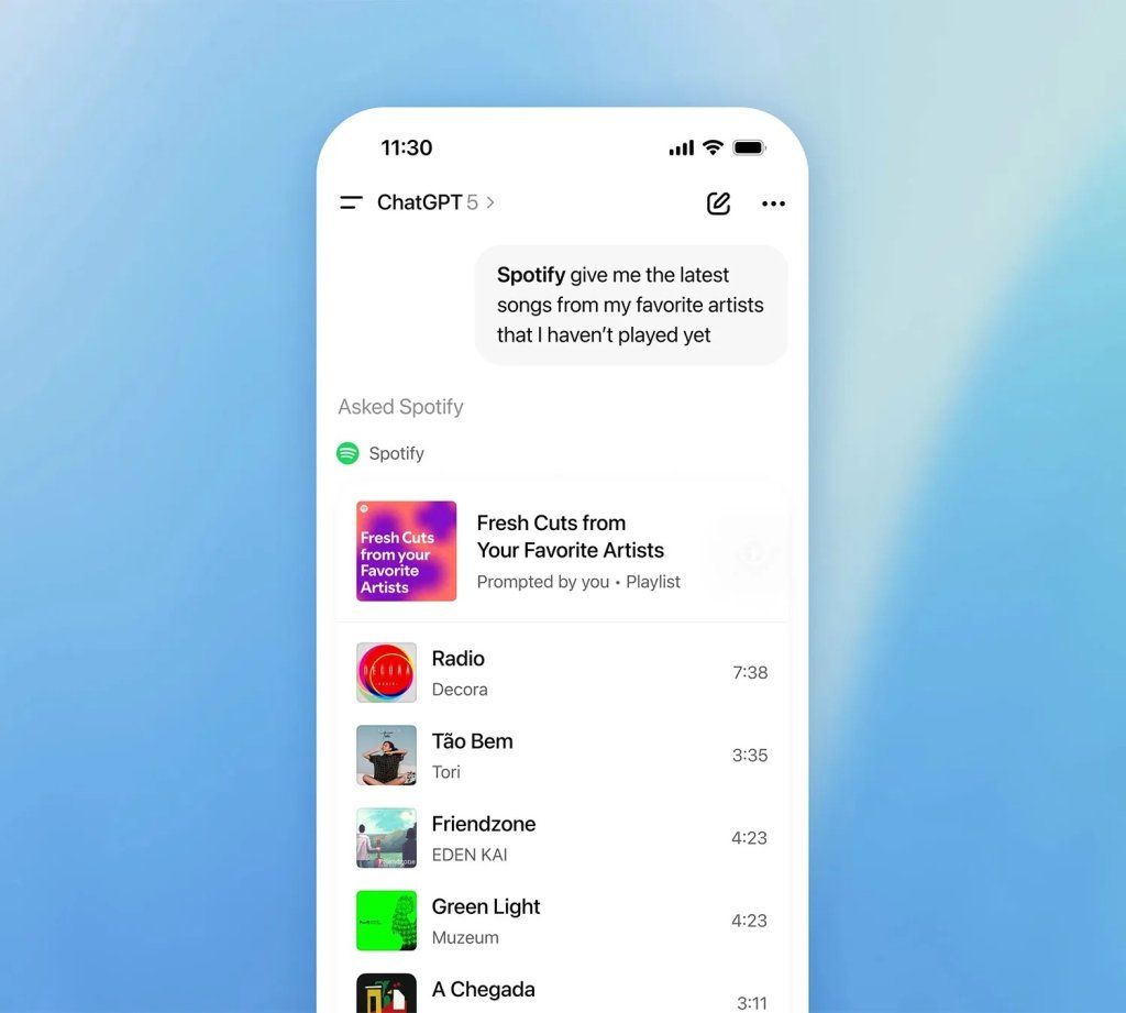 ภาพตัวอย่างของ Spotify บน ChatGPT