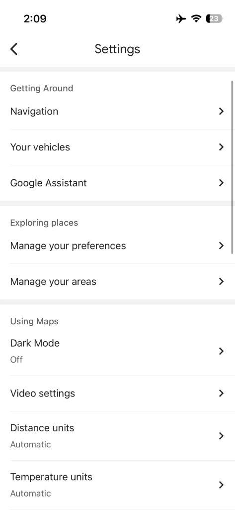 Google Maps การตั้งค่าเก่า 