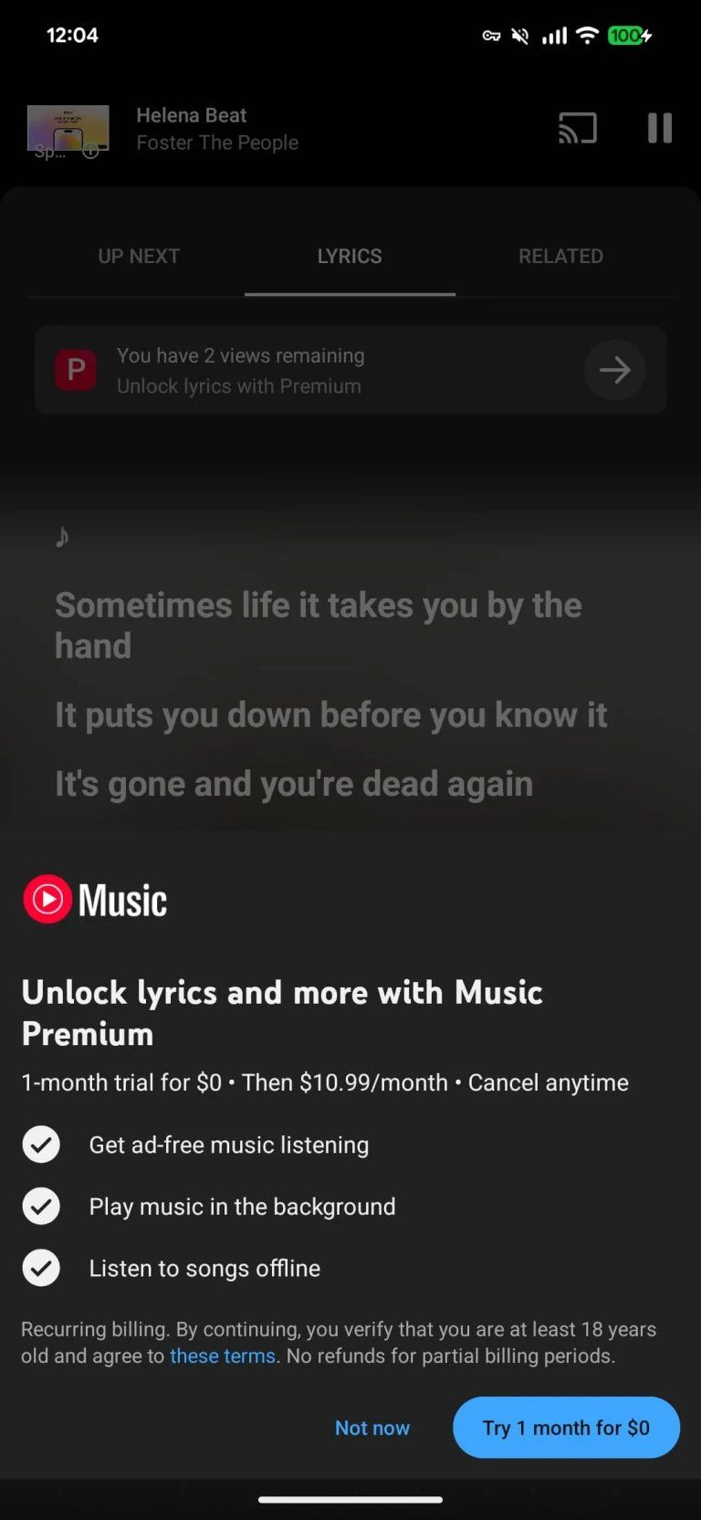 YouTube Music เริ่มจำกัดสิทธิ์ดูเนื้อเพลงสำหรับผู้ใช้สายฟรี | DroidSans
