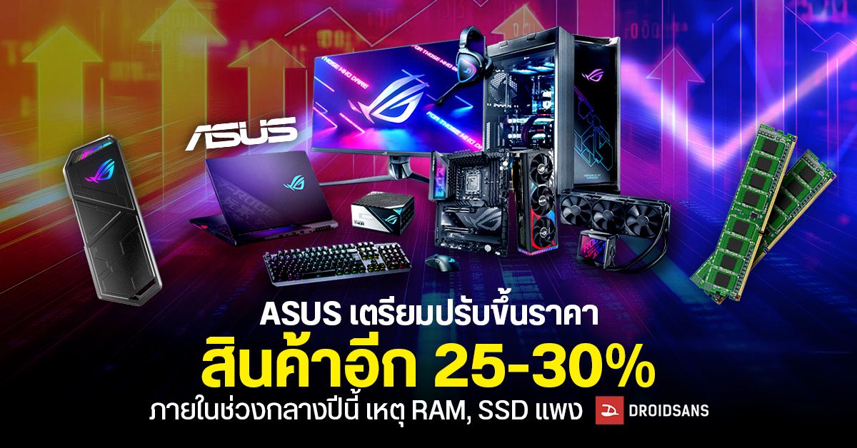 ASUS เตรียมปรับขึ้นราคาสินค้าอีก 25-30% ภายในช่วงกลางปีนี้ เริ่มที่ ...