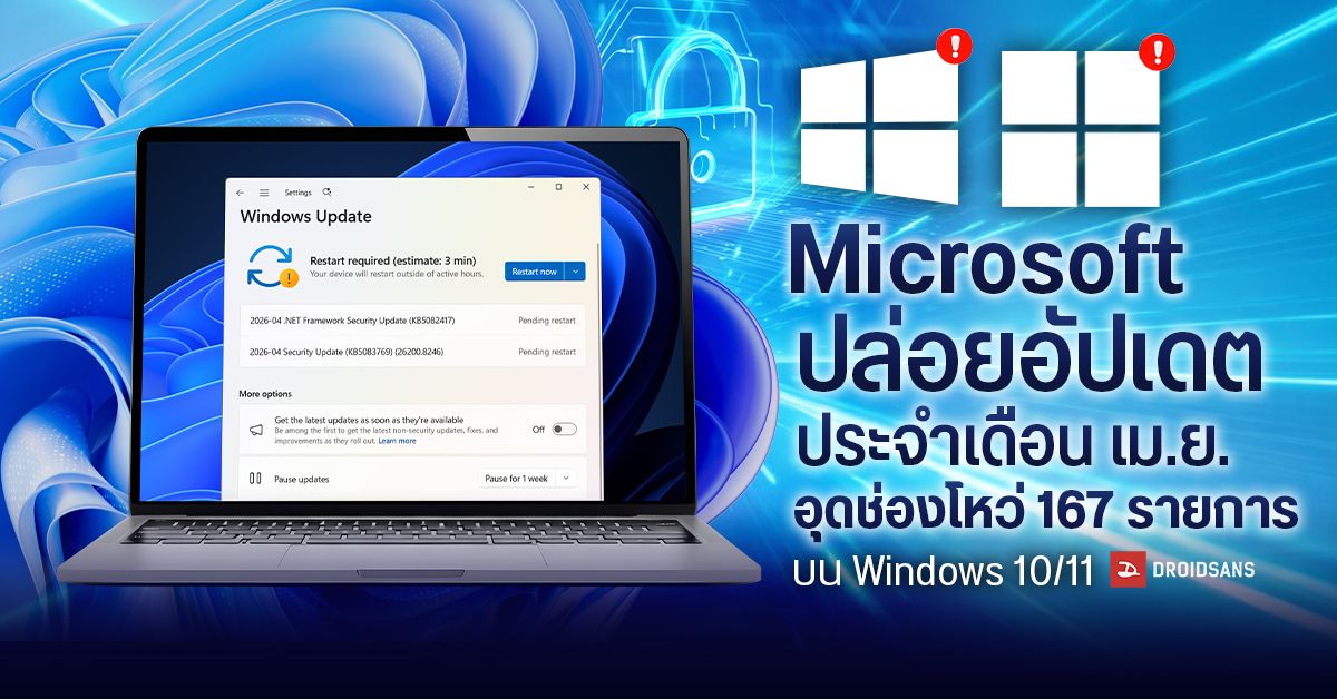 Microsoft ปล่อยอัปเดต Windows 10, 11 ประจำเดือน เม.ย. 2026 อุดช่องโหว่ ...