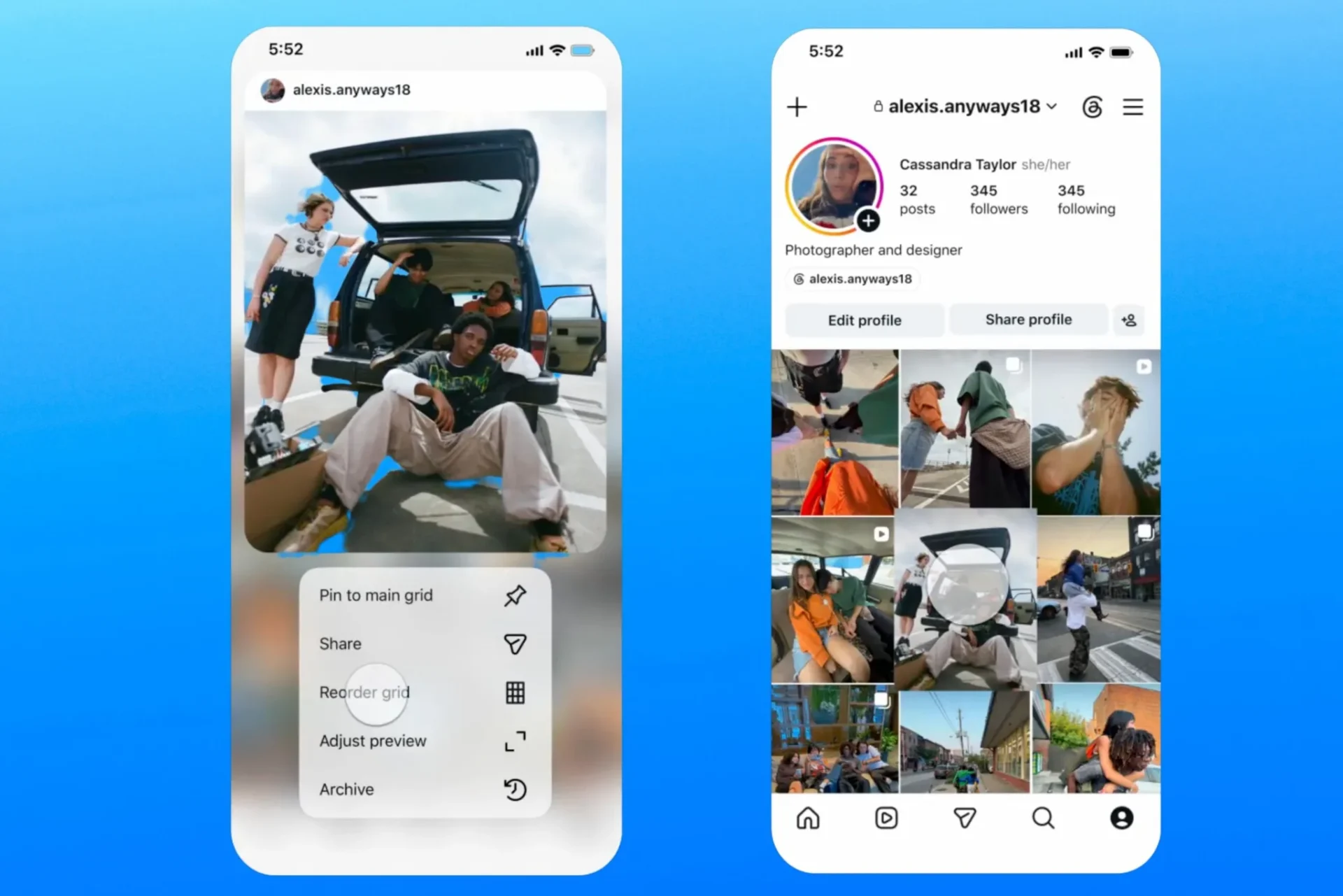 Instagram ปล่อยฟีเจอร์ “เรียงรูปในหน้าโปรไฟล์” ตามต้องการได้แล้ว