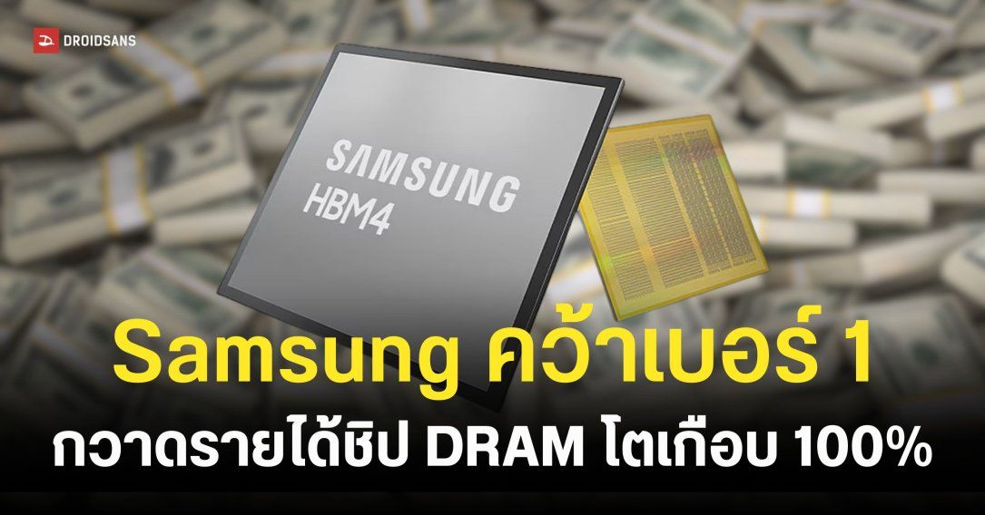 Samsung โกยรายได้ชิป DRAM ทะลุหมื่นล้านเหรียญ ดันส่วนแบ่งตลาดนำโด่ง