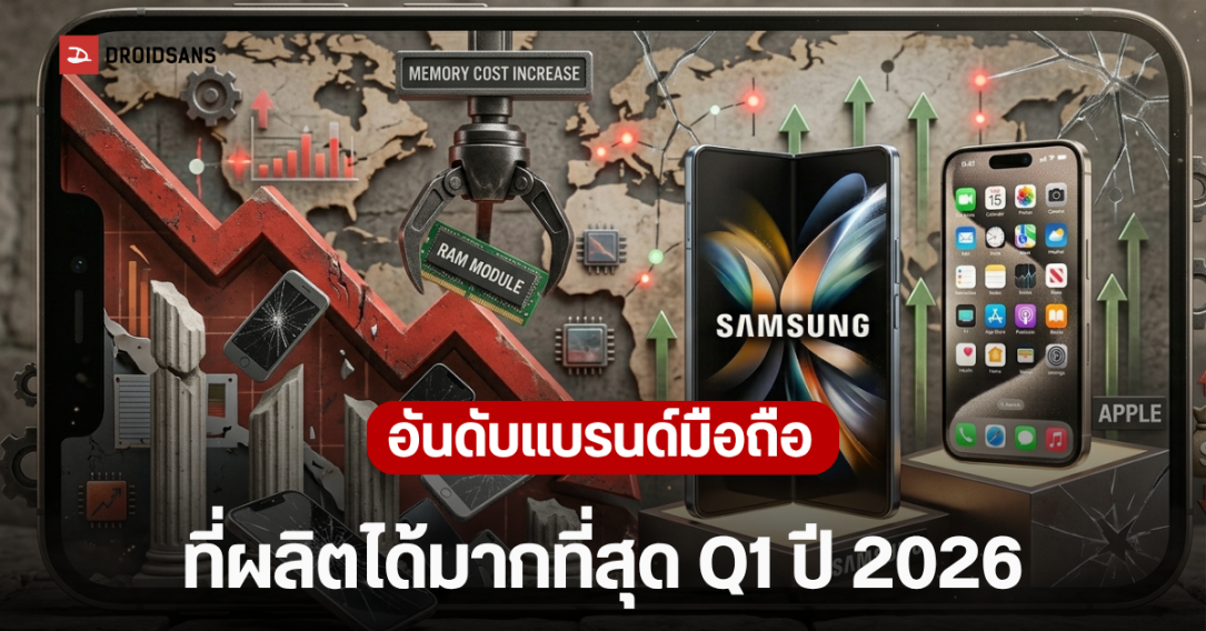 6 อันดับแบรนด์ ที่ผลิตมือถือได้มากที่สุดโลก ไตรมาส 1 ปี 2026 ภาพรวมทรุดตัว จากปัญหาชิปแพง อาจแย่ลงอีกในครึ่งปีหลัง