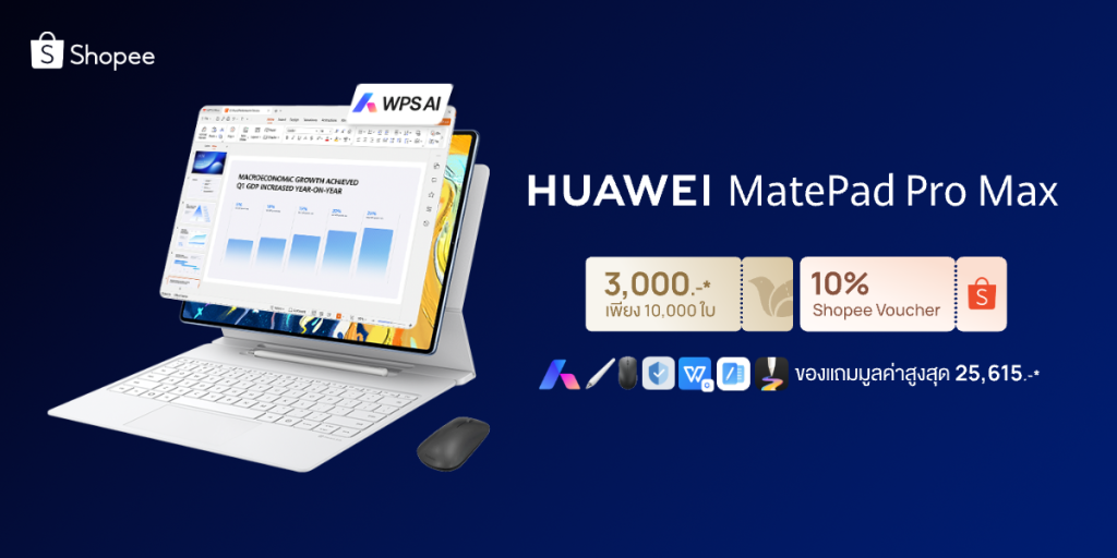 ราคาไทย HUAWEI MatePad Pro Max แท็บเล็ต 13.2 นิ้ว บางเฉียบ ปฏิวัติการทำงาน ด้วยพลัง AI อัจฉริยะ เริ่มต้น 4x,xxx บาท