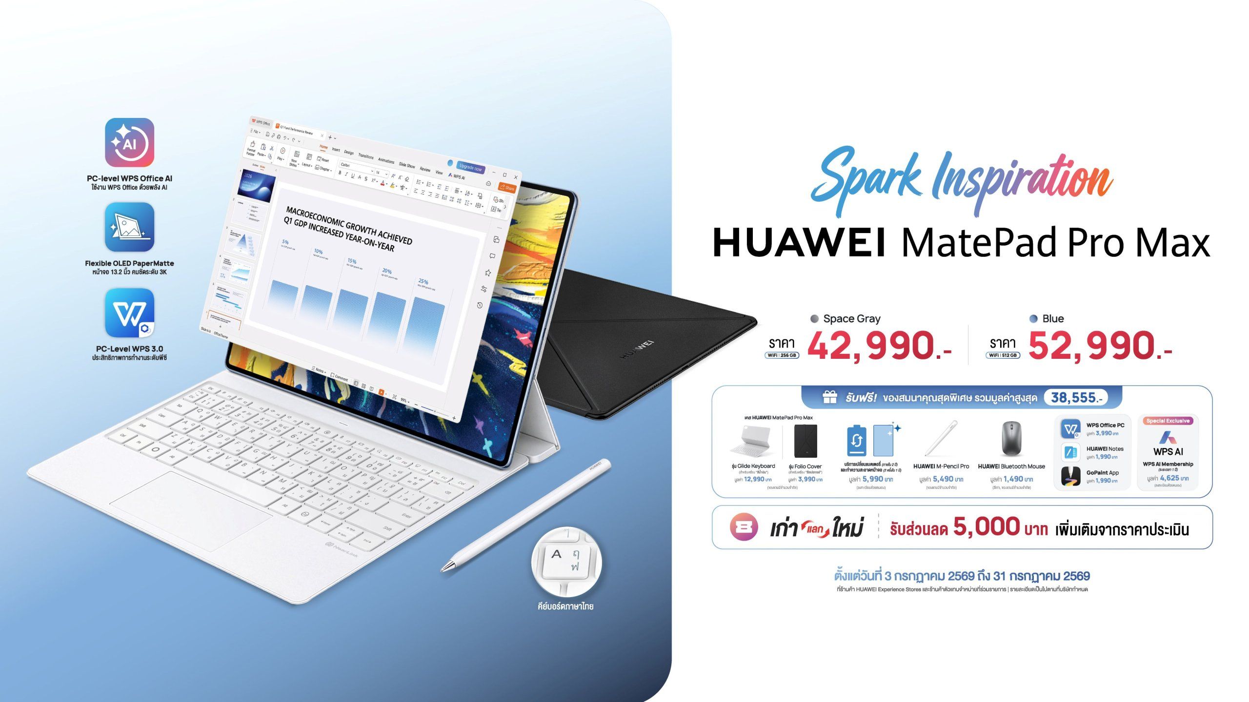 เปิดราคา HUAWEI MatePad Pro Max ที่สุดของแท็บเล็ตจอสวย บางเฉียบ 4.7 มม. ทำงานฟีล PC เริ่มต้น 42,990 บาท