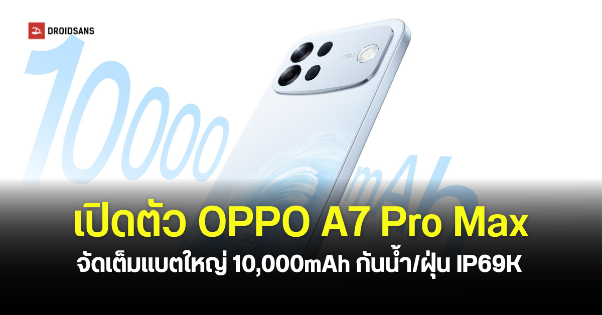เปิดตัว OPPO A7 Pro Max สมาร์ตโฟนแบตใหญ่ 10,000mAh พร้อมระบบป้องกันมิจฉาชีพด้วย AI | DroidSans
